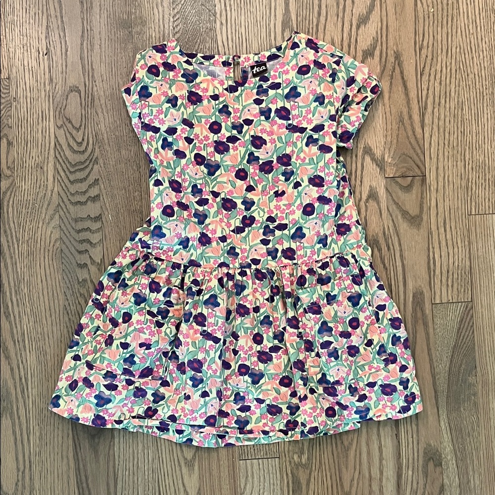 Tea Collection Floral Cotton Dress in Pink, Purple & Green